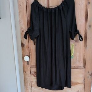 Lola & Sophie Black Off-Shoulder Tie-Sleeve Midi Dress
